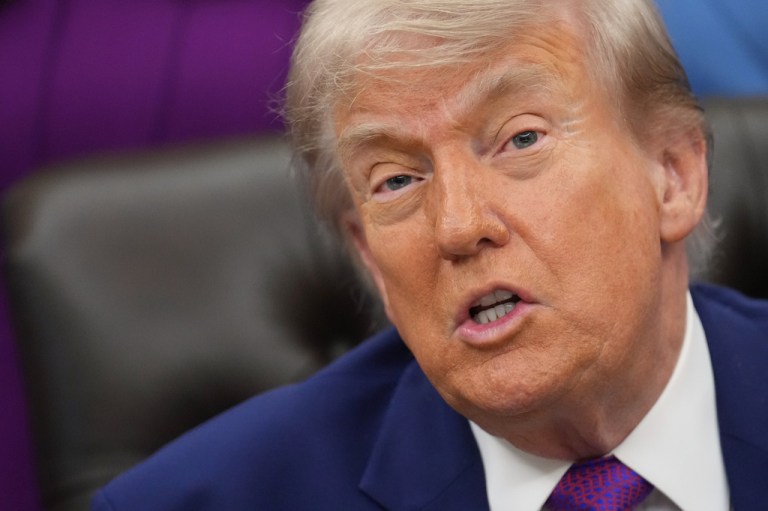 President Donald Trump speaks to reporters at an event about maternal healthcare.