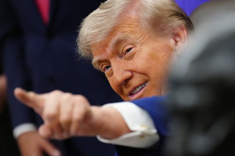 President Donald Trump speaks to reporters at an event about maternal healthcare, Monday, May 11, 2026, in the Oval Office of the White House, in Washington.