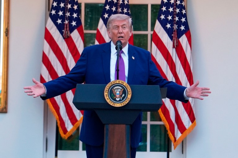 President Donald Trump speaks at a dinner