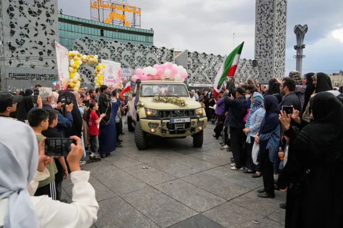 Newlyweds during a mass wedding ceremony in Iran.