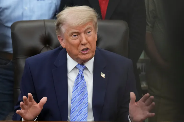 President Donald Trump speaks during an event about loosening a federal refrigerant rule.