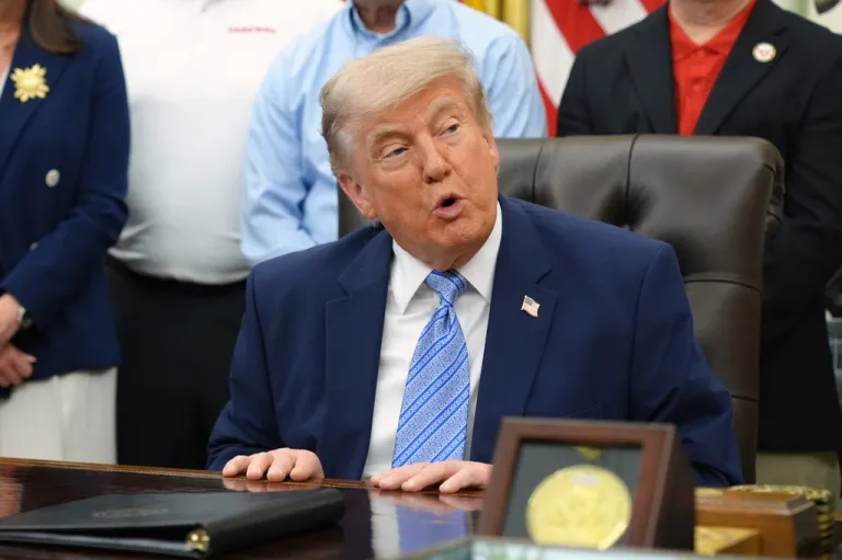 President Donald Trump speaks.
