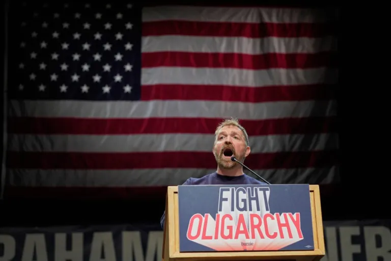 Graham Platner, Democratic candidate for U.S. Senate, speaks at an event hosted by Sen. Bernie Sanders in Orono, Maine, Sunday, May 24, 2026. (AP Photo/Robert F. Bukaty)