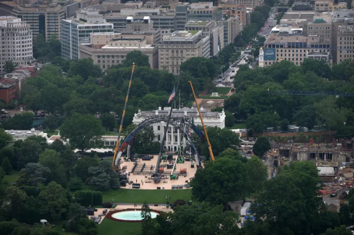 Equipment being placed on the South Lawn of the White House.