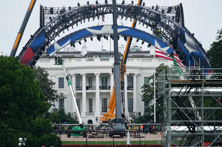 Construction continues at the White House to build a temporary structure for next month's UFC fight.