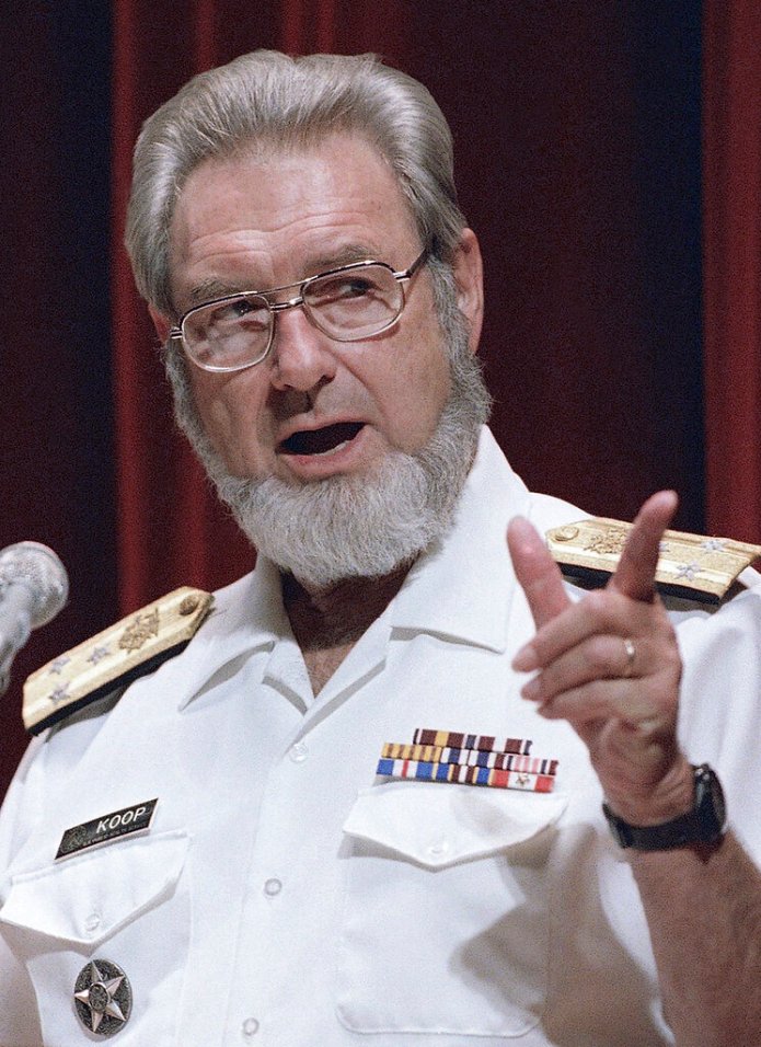 FILE - In this Sept. 14, 1988 file photo, U.S. Surgeon General C. Everett Koop speaks in Philadelphia. Koop, who raised the profile of the surgeon general by riveting America's attention on the then-emerging disease known as AIDS and by railing against smoking, died Monday, Feb. 25, 2013, in Hanover, N.H. He was 96. (AP Photo/Robert J. Gurecki, File)