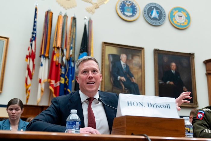 Secretary of the Army Dan Driscoll testifies before the House Armed Services Committee hearing on the budget request of the Department of the Army, on Capitol Hill, Friday, May 15, 2026, in Washington. (AP Photo/Manuel Balce Ceneta)