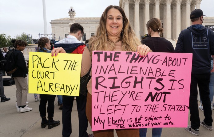 A protester in front of the Supreme Court Building, May 3, 2022. (Jeff Malet Photography / Newscom)