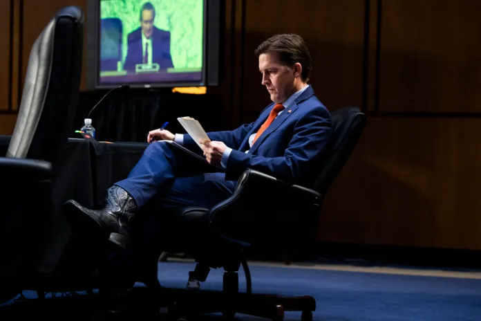 Sen. Ben Sasse, R-Neb., attends the Senate Finance Committee markup on the nominations of Xavier Becerra, Katherine Tai and Adewale Adeyemo, in Hart Building on Wednesday, March 3, 2021. (Photo By Tom Williams/CQ-Roll Call, Inc via Getty Images)