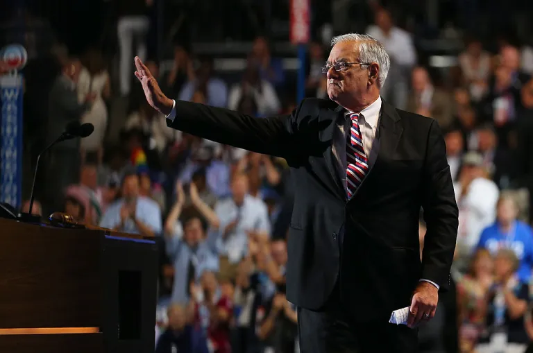 Rep. Barney Frank waves on stage during the final day of the Democratic National Convention at Time Warner Cable Arena on September 6, 2012 in Charlotte, North Carolina.
