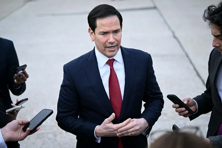 Secretary of State Marco Rubio speaks to the press following a G7 Foreign Ministers' meeting with Partner Countries before his departure at the Bourget airport in Le Bourget, outside Paris, on March 27, 2026. Foreign ministers from the G7 will take part part in a two-day meeting with European nations and allies seeking to narrow differences with the US on the Middle East war while keeping other crises like Ukraine and Gaza high on the agenda. (Photo by Brendan SMIALOWSKI / POOL / AFP via Getty Images)