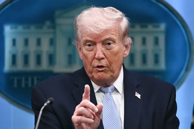 US President Donald Trump speaks about the conflict in Iran in the James S. Brady Press Briefing Room of the White House on April 6, 2026, in Washington, DC. (Photo by Brendan SMIALOWSKI / AFP via Getty Images)