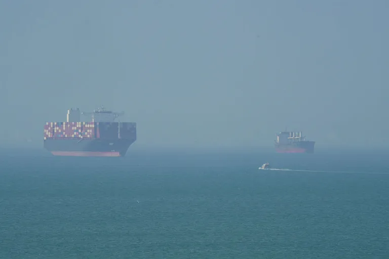 A Cargo boat navigates the sea on April 28, 2026 on Qeshm Island, Iran in the Strait of Hormuz.