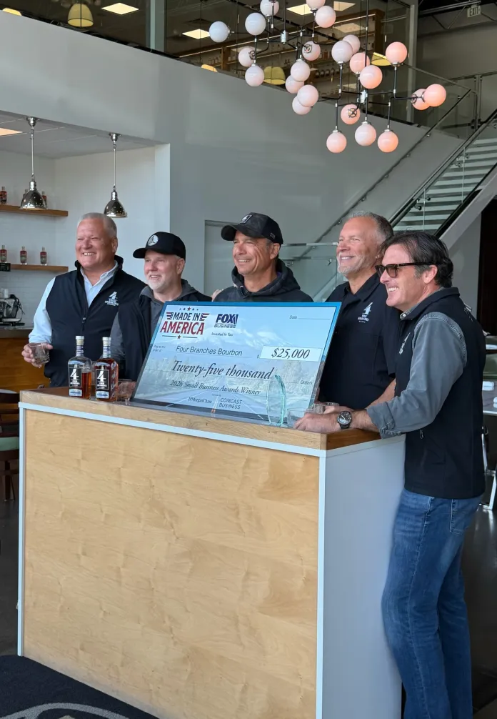 Four Branches Bourbon celebrating its win of $25,000 from Fox's Made in America contest. (Courtesy: Four Branches Bourbon).