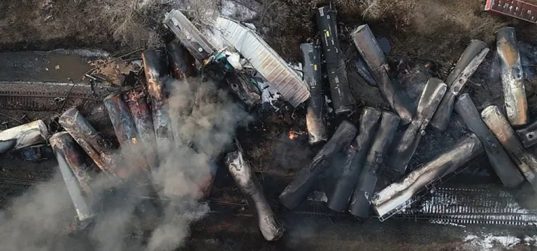 Derailed Norfolk Southern rail cars.