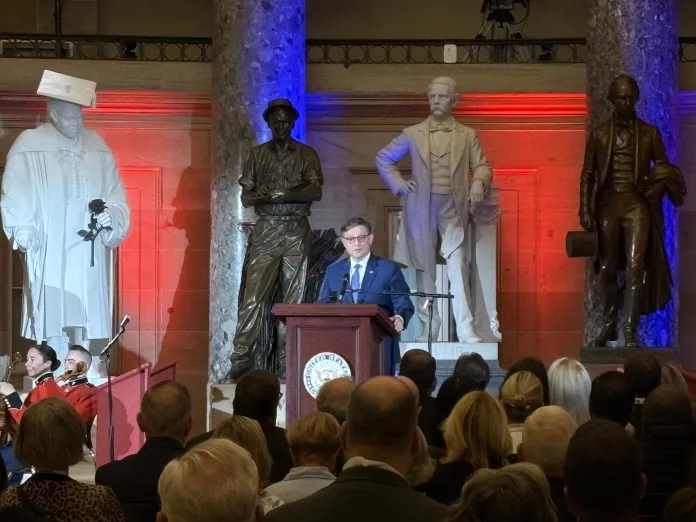 Speaker Mike Johnson giving remarks on the 75th National Day of Prayer.