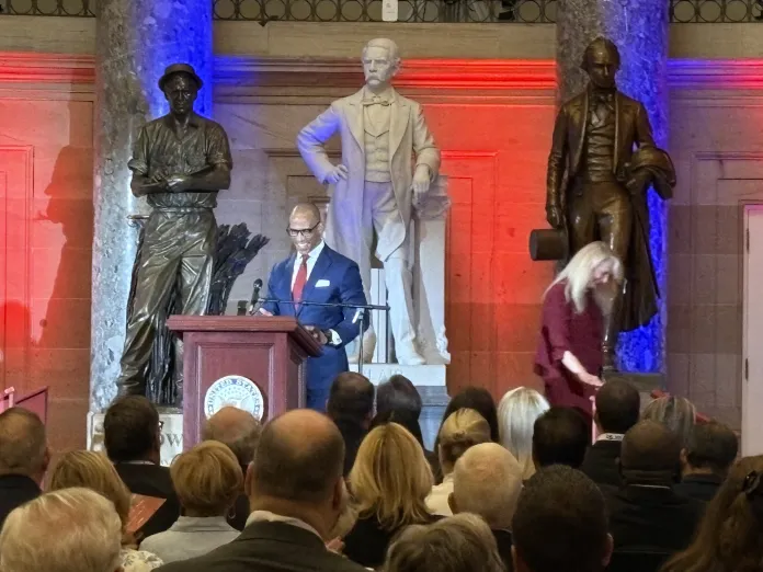 HUD Secretary Scott Turner giving remarks on the 75th National Day of Prayer. (Emily Robertson/Washington Examiner)