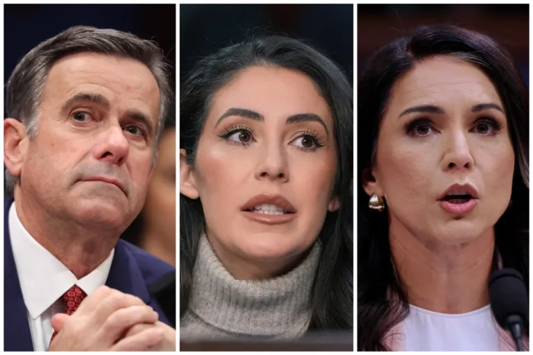 Collage of CIA Director John Ratcliffe, left, Rep. Anna Paulina Luna, center, and Director of National Intelligence Tulsi Gabbard.