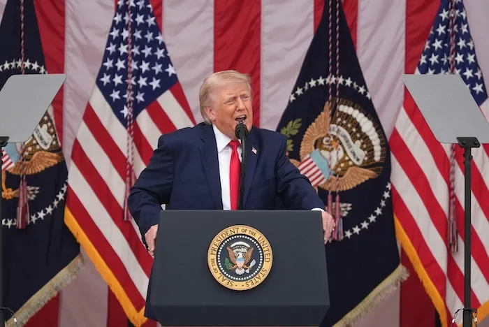 President Donald Trump speaks during the 158th National Memorial Day Observance.