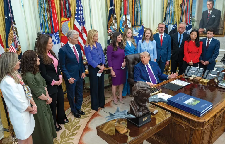 President Donald Trump speaks during a maternal healthcare event in the Oval Office of the White House on May 11. (Aaron Schwartz/SIPA/Bloomberg via Getty Images)