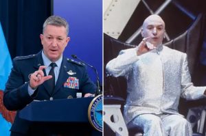 Caine likens ‘kamikaze dolphin’ question to ‘sharks with laser beams’ in nod to Austin Powers movies
