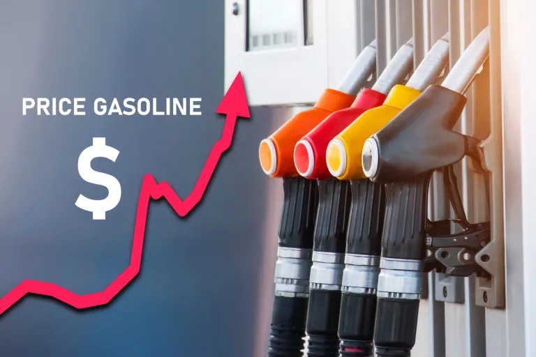 Graph of the cost of gasoline for cars in dollars. Record prices for fuel for the population. Refueling against the background of filling pistols