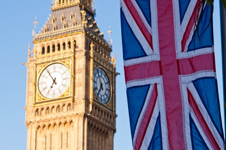 Big Ben with Union Flag united kingdom britain perliament