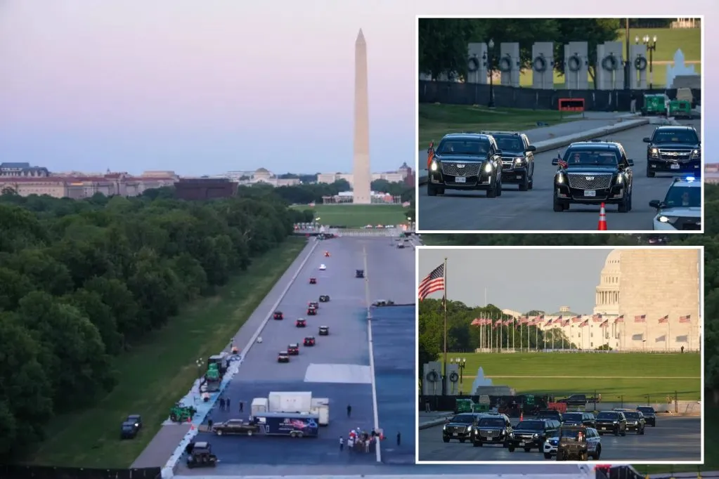 Trump motorcade drives across Lincoln Memorial Reflecting Pool to inspect renovation efforts