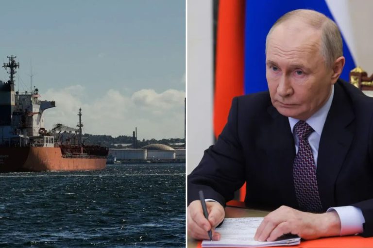 A Russian tanker and Russian President Vladimir Putin.