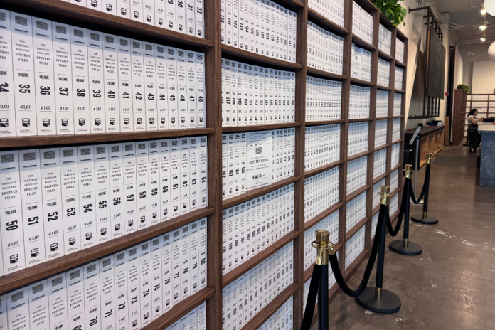 Epstein files on shelves