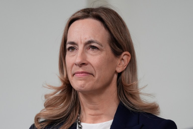 New Jersey Governor-elect Mikie Sherrill talks to reporters during a news conference in Trenton, N.J., Wednesday, Nov. 5, 2025. (AP Photo/Seth Wenig)