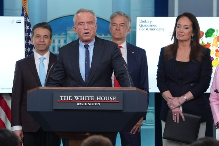 Human Services Secretary Robert F. Kennedy Jr. speaks during a press briefing on Jan. 7, 2026.