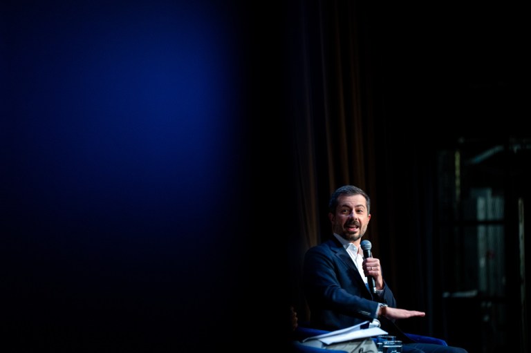 Former Transportation Secretary Pete Buttigieg speaks at the National Action Network (NAN) Convention in New York, Friday, April 10, 2026.