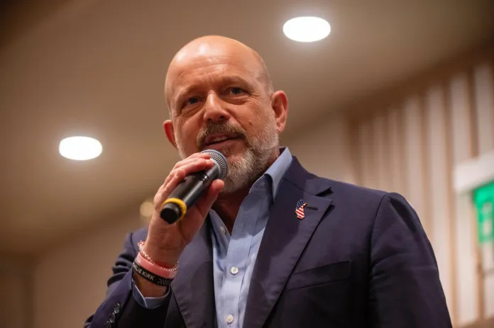 California Republican gubernatorial candidate Steve Hilton speaks during a campaign event on Sunday, May 31, 2026, in Santa Monica, Calif. 