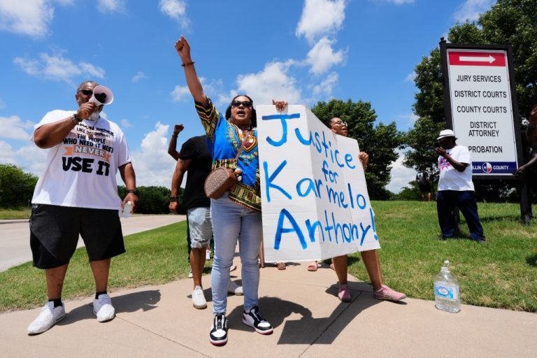Supporters for Karmelo Anthony demonstrate in front of the Collin County courthouse.