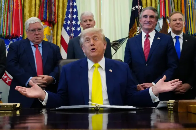 President Donald Trump speaks.