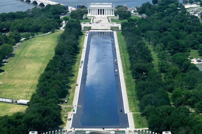 The Lincoln Memorial Reflecting Pool continues to refill after renovations