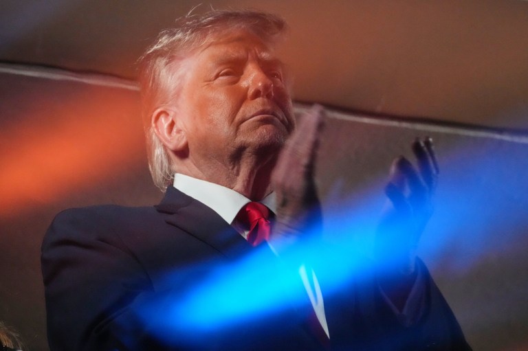 President Donald Trump attends an NBA Finals playoff basketball game between the New York Knicks and the San Antonio Spurs