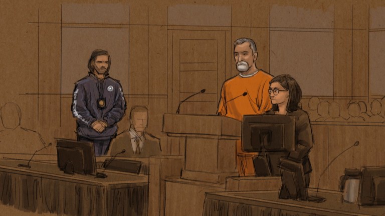 This courtroom sketch shows Vance Boelter, who is charged with killing the top Democrat in the Minnesota House and her husband and wounding a state senator and his wife, appears at federal court in Minneapolis on Aug. 7, 2025. (Cedric Hohnstadt via AP, File)