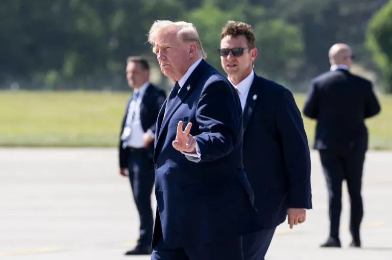 President Donald Trump after disembarking from Air Force One at Geneva Airport, Switzerland, prior to the G7 summit, Monday, June 15, 2026.
