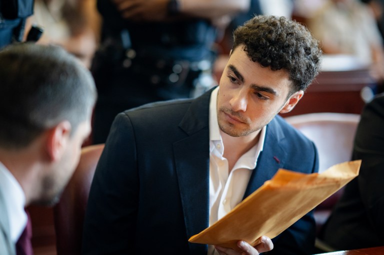 Luigi Mangione appears for a pre-trial hearing at Manhattan Criminal Court in New York, Wednesday, June 17, 2026.