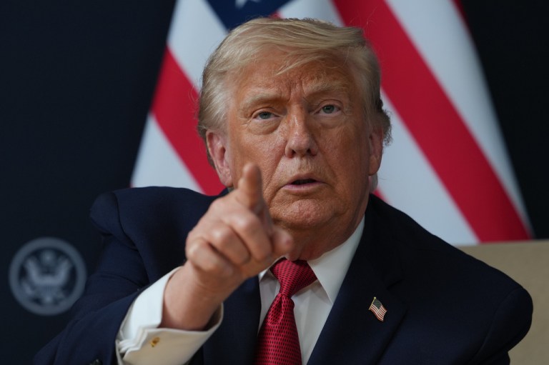 President Donald Trump gestures as he meets with India's Prime Minister Narendra Modi on the sidelines of the G7 summit, Wednesday, June 17, 2026, in Evian-les-Bains, France.