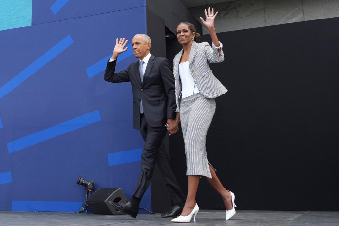 Barack and Michelle Obama at the presidential center opening