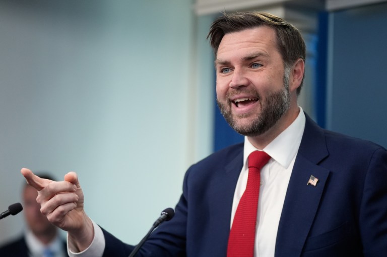 Vice President JD Vance speaks to reporters in the James S. Brady Press Briefing Room at the White House, Thursday, June 18, 2026, in Washington.