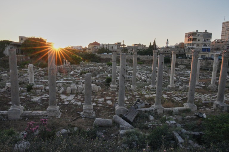 Parts of a power generator damaged in an Israeli airstrike lie among Roman-era columns at an archaeological site, which was lightly damaged in an Israeli strike nearby last week, in the southern port city of Tyre, Lebanon, Thursday, June 18, 2026.