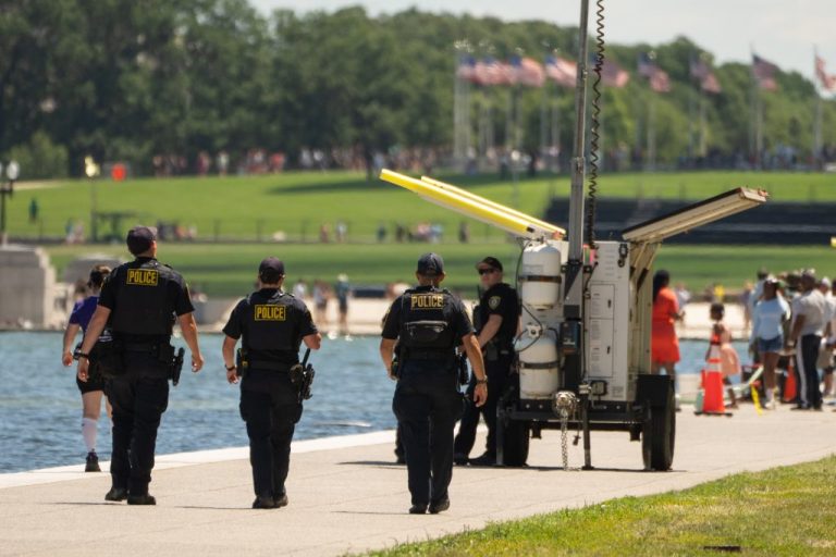 Law enforcement patrolling Reflecting Pool