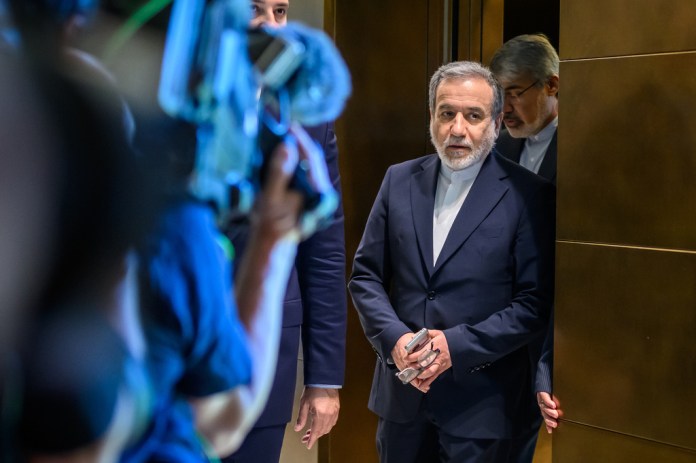 Iran's Foreign Minister Abbas Araghchi arrives for a bilateral meeting with Switzerland's counterpart at the Bürgenstock Resort in Obbuergen, near Lucerne, in Switzerland, Sunday, June 21, 2026, ahead of high-level talks aimed at advancing a deal to end the Middle East conflict.