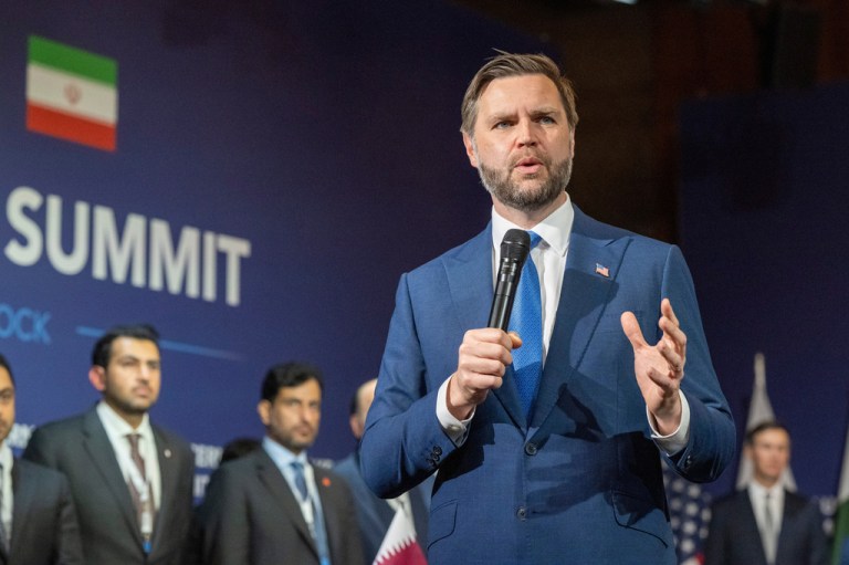 Vice President JD Vance speaks at the Lake Lucerne Summit at the Buergenstock resort in Obbuergen, near Lucerne, Switzerland, Sunday, June 21, 2026. (Urs Flueeler, Pool Photo via AP)