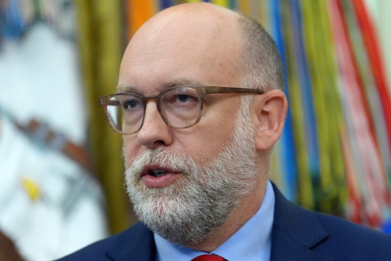Russell Vought, Office of Management and Budget director, speaks in the Oval Office of the White House during an executive order signing about quantum computing with President Donald Trump, Monday, June 22, 2026, in Washington.