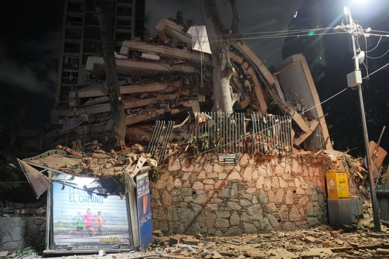 A collapsed building after an earthquake in Caracas, Venezuela